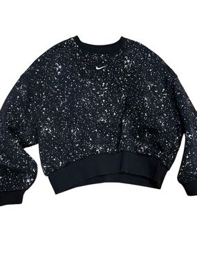 Nike Girl’s Cropped Medium M Sweatshirt Black White Splatter Crewneck Pullover